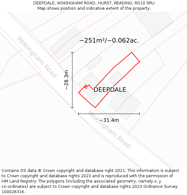 DEEPDALE, WOKINGHAM ROAD, HURST, READING, RG10 0RU: Plot and title map