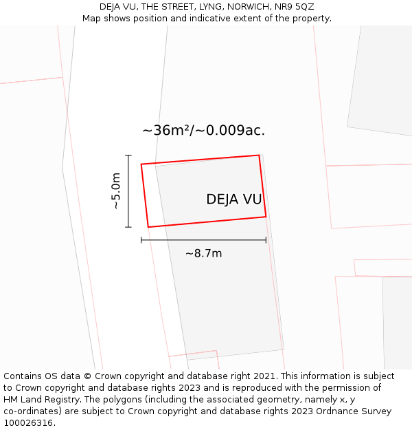 DEJA VU, THE STREET, LYNG, NORWICH, NR9 5QZ: Plot and title map