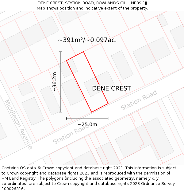 DENE CREST, STATION ROAD, ROWLANDS GILL, NE39 1JJ: Plot and title map