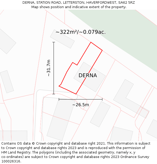 DERNA, STATION ROAD, LETTERSTON, HAVERFORDWEST, SA62 5RZ: Plot and title map