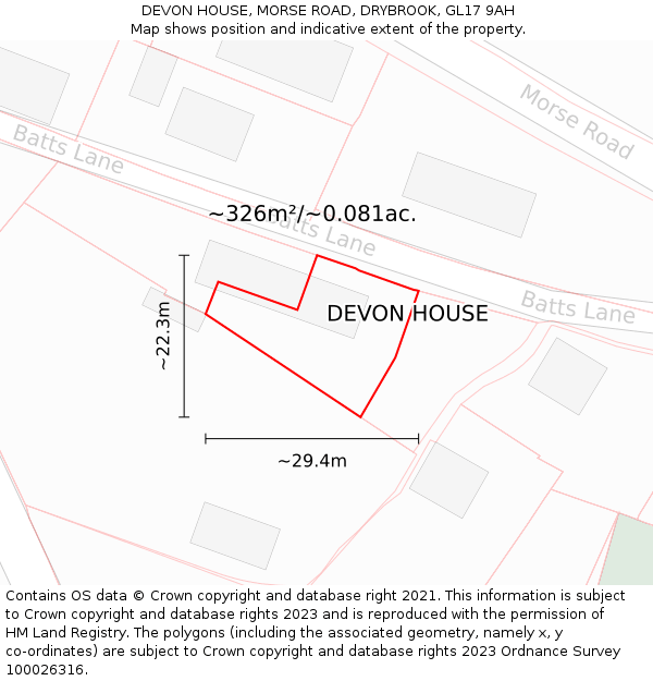 DEVON HOUSE, MORSE ROAD, DRYBROOK, GL17 9AH: Plot and title map