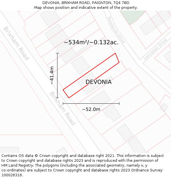 DEVONIA, BRIXHAM ROAD, PAIGNTON, TQ4 7BD: Plot and title map