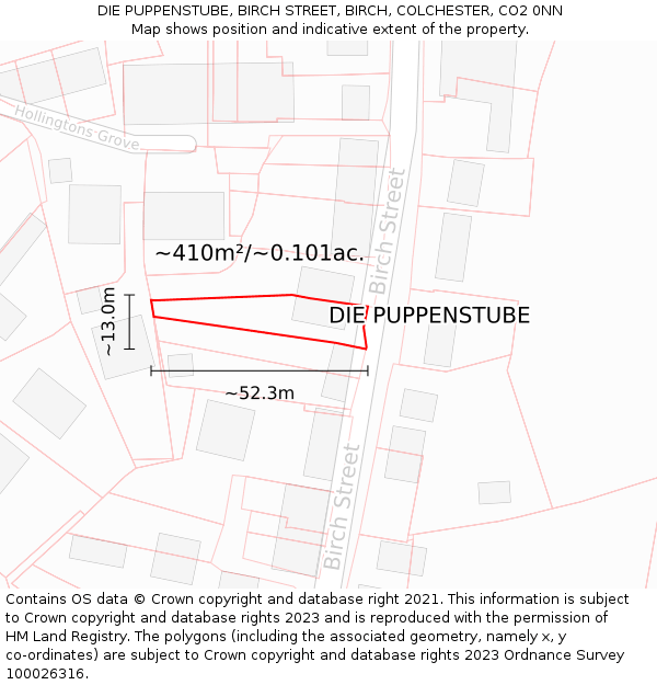 DIE PUPPENSTUBE, BIRCH STREET, BIRCH, COLCHESTER, CO2 0NN: Plot and title map