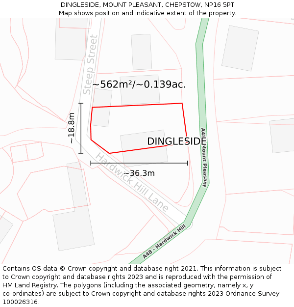 DINGLESIDE, MOUNT PLEASANT, CHEPSTOW, NP16 5PT: Plot and title map