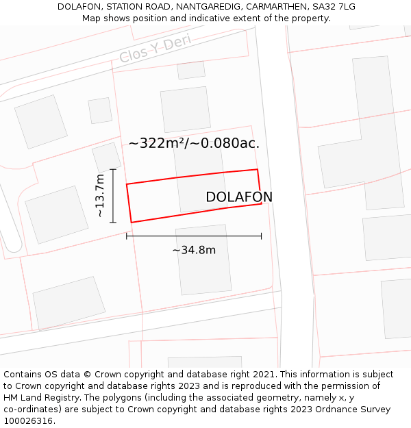 DOLAFON, STATION ROAD, NANTGAREDIG, CARMARTHEN, SA32 7LG: Plot and title map