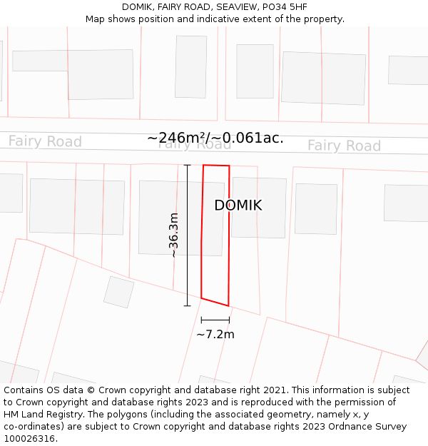 DOMIK, FAIRY ROAD, SEAVIEW, PO34 5HF: Plot and title map