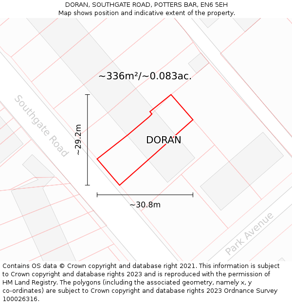 DORAN, SOUTHGATE ROAD, POTTERS BAR, EN6 5EH: Plot and title map