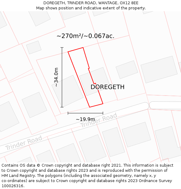 DOREGETH, TRINDER ROAD, WANTAGE, OX12 8EE: Plot and title map