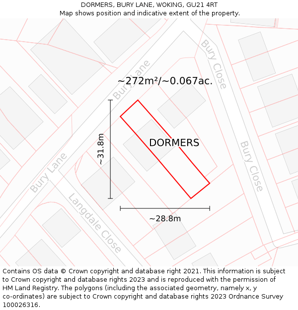 DORMERS, BURY LANE, WOKING, GU21 4RT: Plot and title map