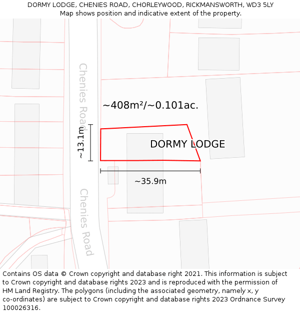 DORMY LODGE, CHENIES ROAD, CHORLEYWOOD, RICKMANSWORTH, WD3 5LY: Plot and title map