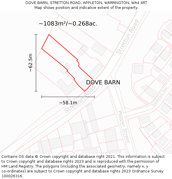 DOVE BARN, STRETTON ROAD, APPLETON, WARRINGTON, WA4 4RT: Plot and title map