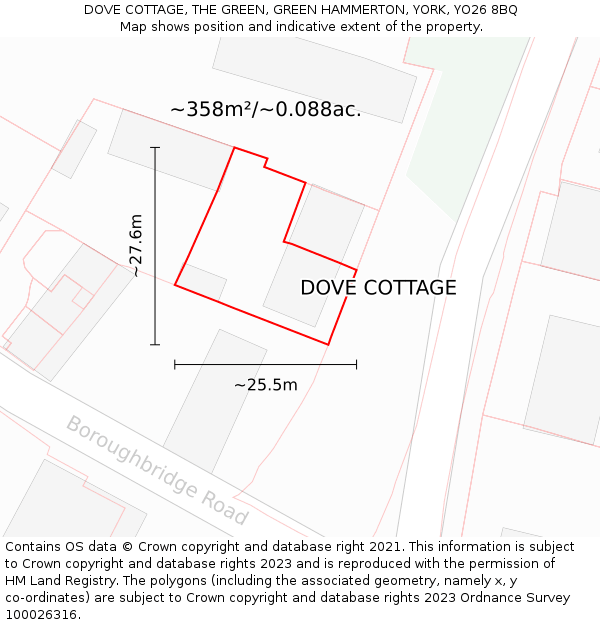 DOVE COTTAGE, THE GREEN, GREEN HAMMERTON, YORK, YO26 8BQ: Plot and title map