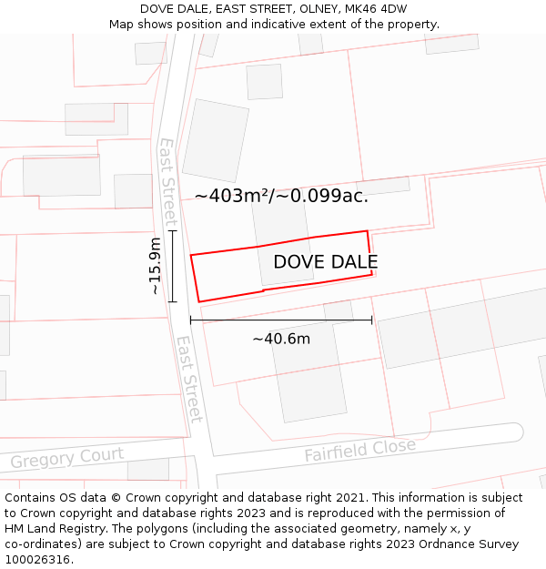 DOVE DALE, EAST STREET, OLNEY, MK46 4DW: Plot and title map