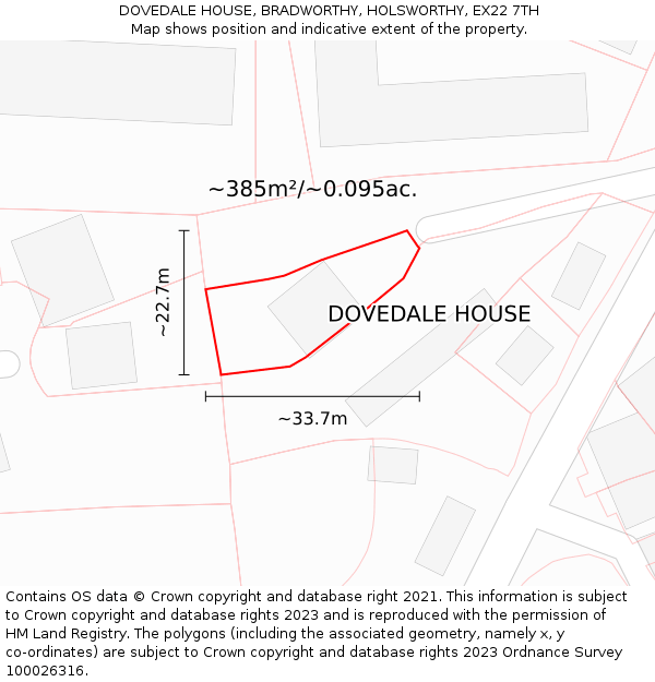 DOVEDALE HOUSE, BRADWORTHY, HOLSWORTHY, EX22 7TH: Plot and title map