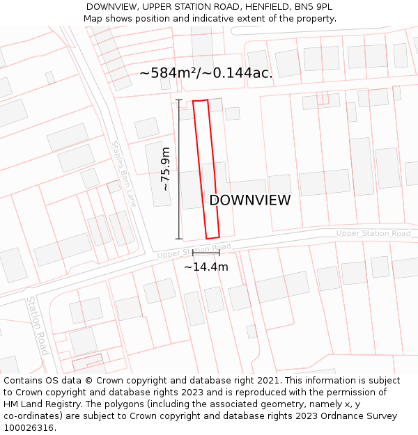 DOWNVIEW, UPPER STATION ROAD, HENFIELD, BN5 9PL: Plot and title map