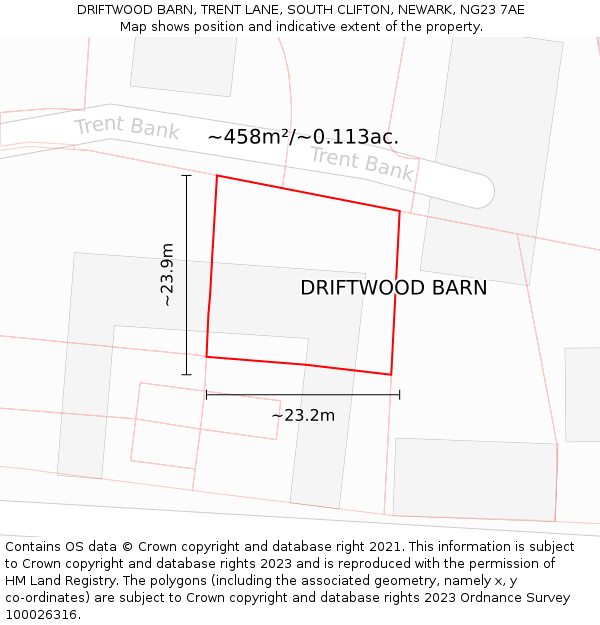 DRIFTWOOD BARN, TRENT LANE, SOUTH CLIFTON, NEWARK, NG23 7AE: Plot and title map