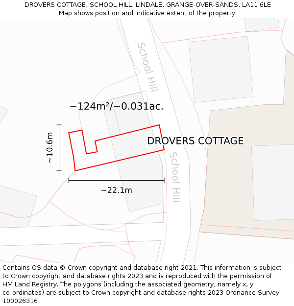 DROVERS COTTAGE, SCHOOL HILL, LINDALE, GRANGE-OVER-SANDS, LA11 6LE: Plot and title map