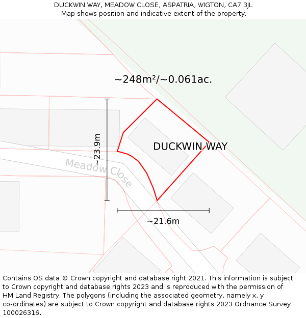 DUCKWIN WAY, MEADOW CLOSE, ASPATRIA, WIGTON, CA7 3JL: Plot and title map