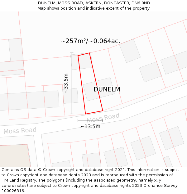 DUNELM, MOSS ROAD, ASKERN, DONCASTER, DN6 0NB: Plot and title map