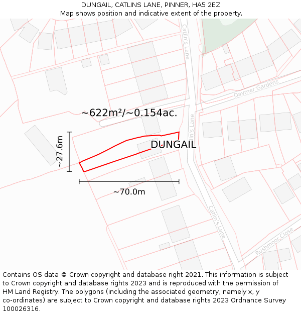 DUNGAIL, CATLINS LANE, PINNER, HA5 2EZ: Plot and title map