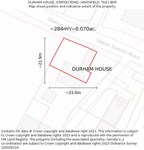 DURHAM HOUSE, STATION ROAD, HEATHFIELD, TN21 8DR: Plot and title map