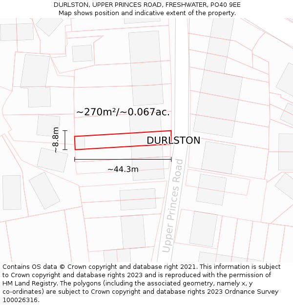 DURLSTON, UPPER PRINCES ROAD, FRESHWATER, PO40 9EE: Plot and title map