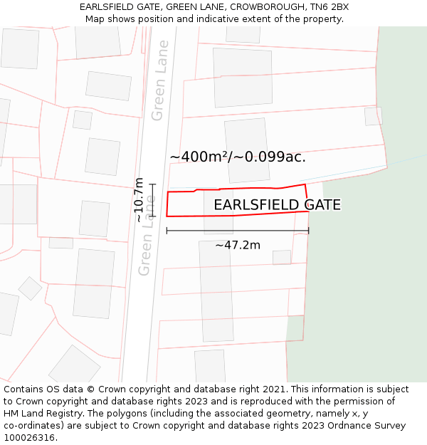 EARLSFIELD GATE, GREEN LANE, CROWBOROUGH, TN6 2BX: Plot and title map