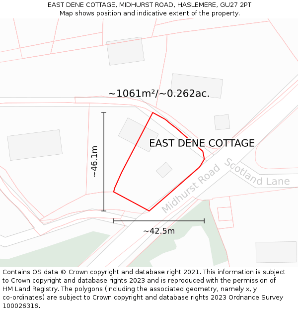 EAST DENE COTTAGE, MIDHURST ROAD, HASLEMERE, GU27 2PT: Plot and title map