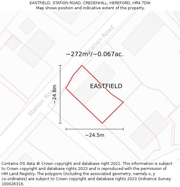 EASTFIELD, STATION ROAD, CREDENHILL, HEREFORD, HR4 7DW: Plot and title map