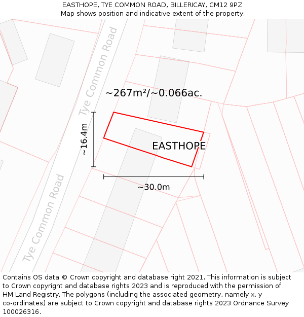 EASTHOPE, TYE COMMON ROAD, BILLERICAY, CM12 9PZ: Plot and title map