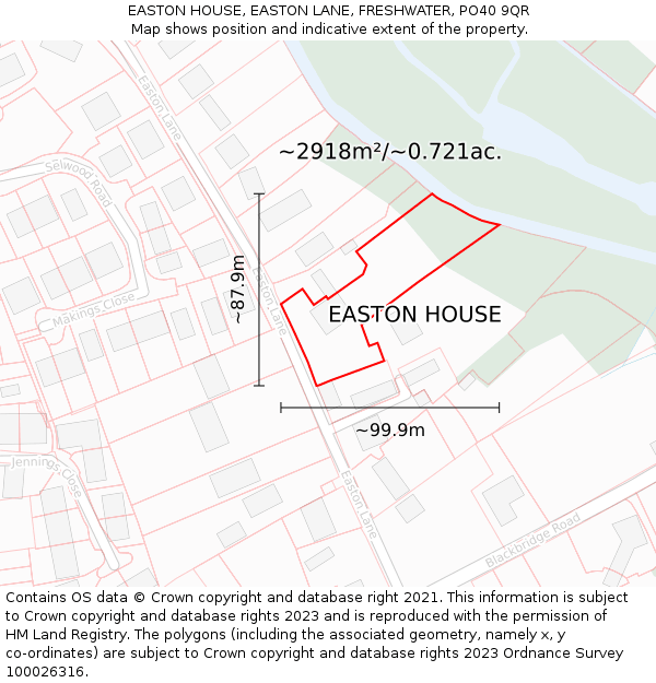 EASTON HOUSE, EASTON LANE, FRESHWATER, PO40 9QR: Plot and title map