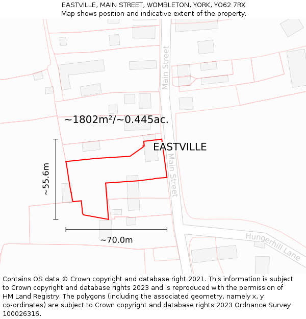 EASTVILLE, MAIN STREET, WOMBLETON, YORK, YO62 7RX: Plot and title map