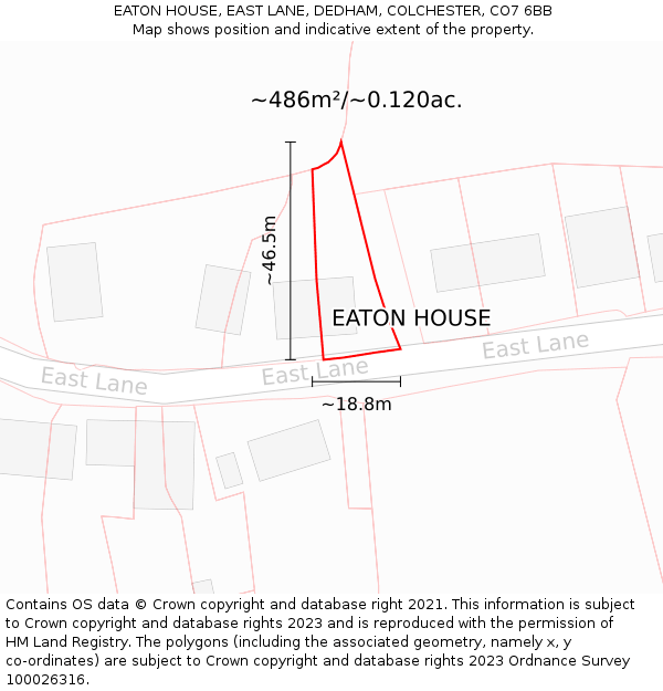 EATON HOUSE, EAST LANE, DEDHAM, COLCHESTER, CO7 6BB: Plot and title map