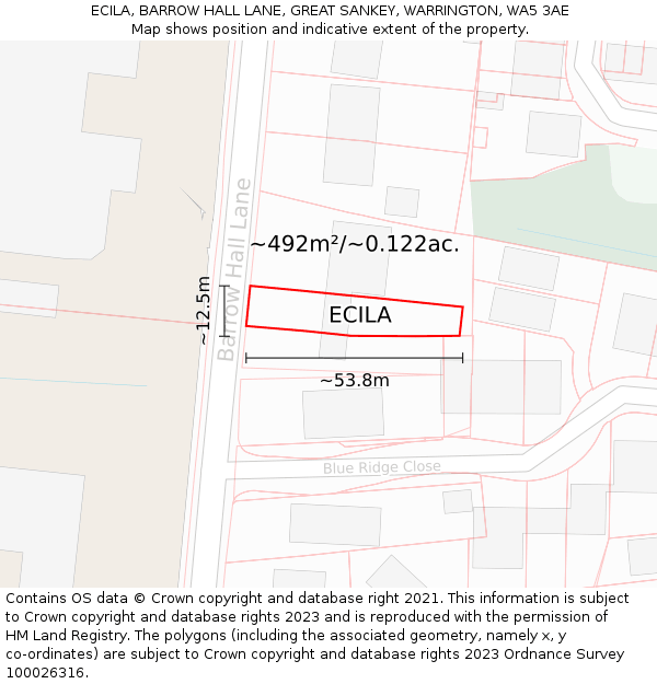 ECILA, BARROW HALL LANE, GREAT SANKEY, WARRINGTON, WA5 3AE: Plot and title map