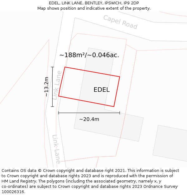 EDEL, LINK LANE, BENTLEY, IPSWICH, IP9 2DP: Plot and title map