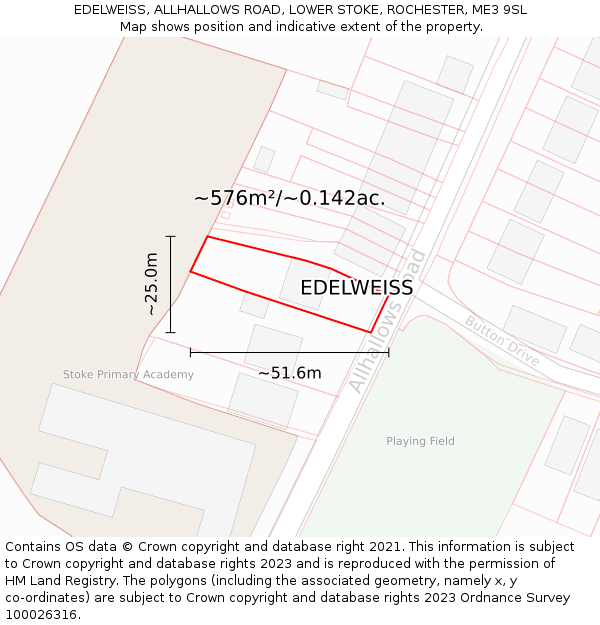 EDELWEISS, ALLHALLOWS ROAD, LOWER STOKE, ROCHESTER, ME3 9SL: Plot and title map