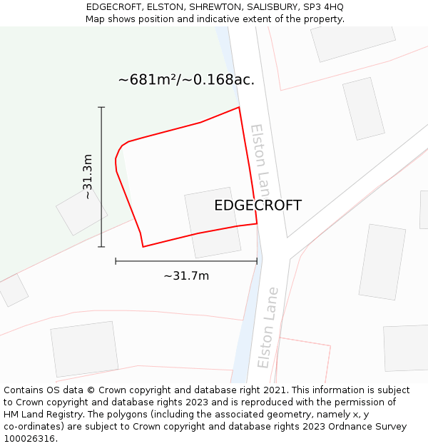 EDGECROFT, ELSTON, SHREWTON, SALISBURY, SP3 4HQ: Plot and title map