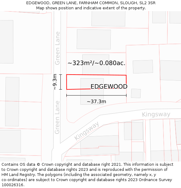 EDGEWOOD, GREEN LANE, FARNHAM COMMON, SLOUGH, SL2 3SR: Plot and title map