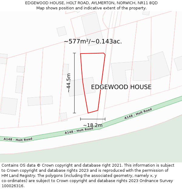 EDGEWOOD HOUSE, HOLT ROAD, AYLMERTON, NORWICH, NR11 8QD: Plot and title map