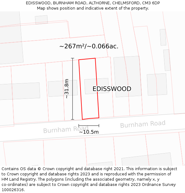 EDISSWOOD, BURNHAM ROAD, ALTHORNE, CHELMSFORD, CM3 6DP: Plot and title map