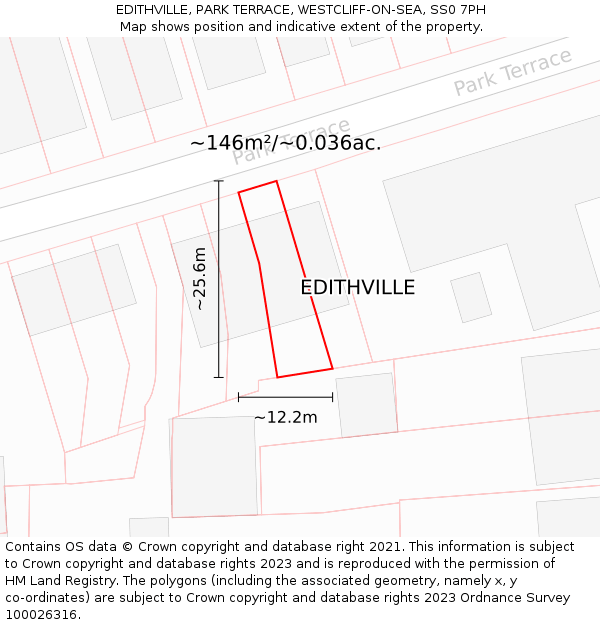 EDITHVILLE, PARK TERRACE, WESTCLIFF-ON-SEA, SS0 7PH: Plot and title map