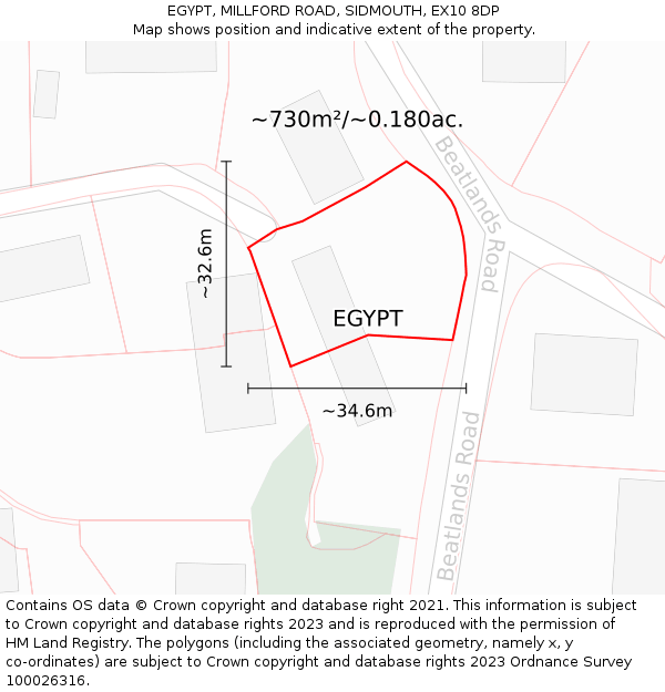 EGYPT, MILLFORD ROAD, SIDMOUTH, EX10 8DP: Plot and title map