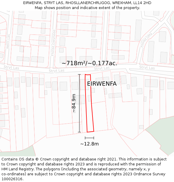 EIRWENFA, STRYT LAS, RHOSLLANERCHRUGOG, WREXHAM, LL14 2HD: Plot and title map