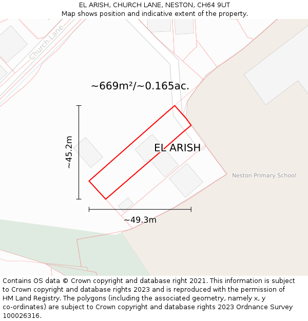 EL ARISH, CHURCH LANE, NESTON, CH64 9UT: Plot and title map