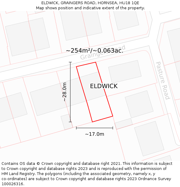 ELDWICK, GRAINGERS ROAD, HORNSEA, HU18 1QE: Plot and title map