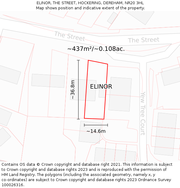 ELINOR, THE STREET, HOCKERING, DEREHAM, NR20 3HL: Plot and title map