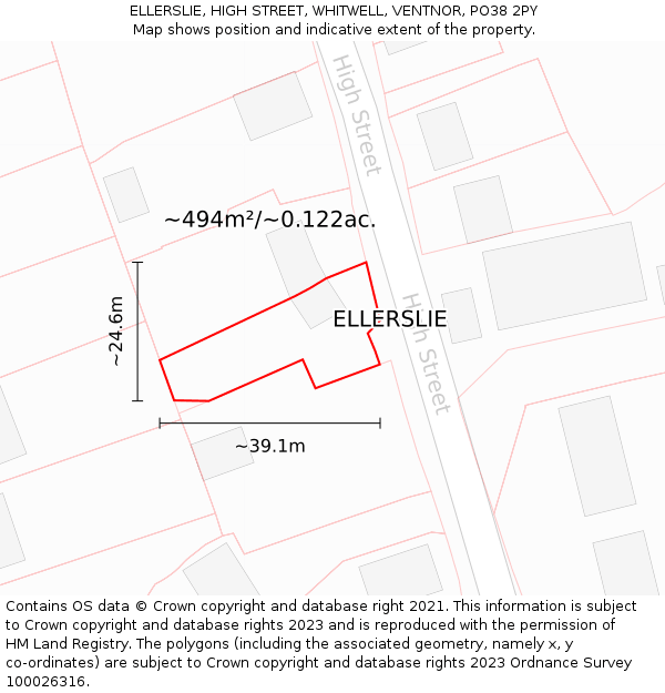 ELLERSLIE, HIGH STREET, WHITWELL, VENTNOR, PO38 2PY: Plot and title map