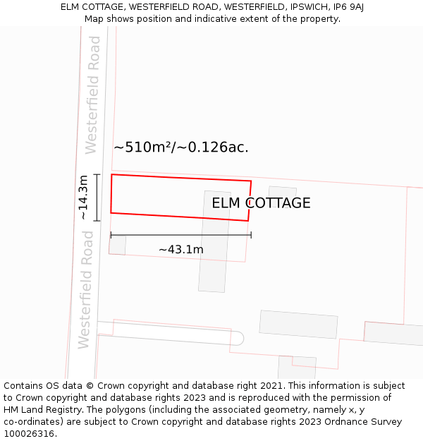 ELM COTTAGE, WESTERFIELD ROAD, WESTERFIELD, IPSWICH, IP6 9AJ: Plot and title map