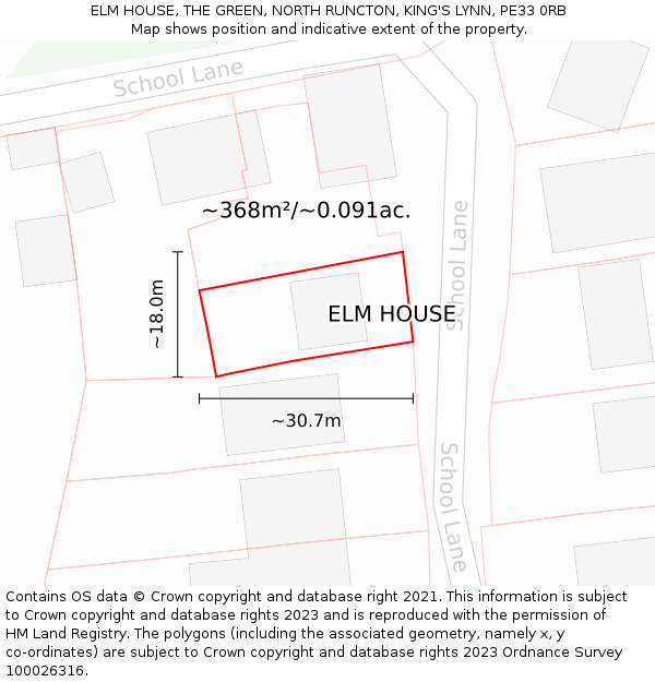 ELM HOUSE, THE GREEN, NORTH RUNCTON, KING'S LYNN, PE33 0RB: Plot and title map