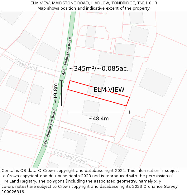 ELM VIEW, MAIDSTONE ROAD, HADLOW, TONBRIDGE, TN11 0HR: Plot and title map